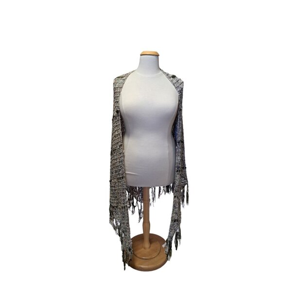 Chico's Boho Open-Knit Fringe Poncho Shawl Wrap Earthy Festival Multicolor - Picture 12 of 12